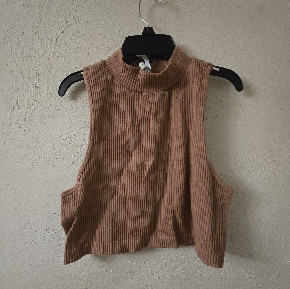 Aeropostale Tan Ribbed Mock Neck Top